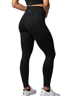 Born Primitive Black and Gold Glitter High Waist Synergy Leggings Womens Size XS